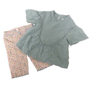 Zara Girl Fall Lot 2 Blouses, 1 Floral Bike Shorts, H&M Blue Jean Heart Bundle